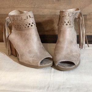 Not Rated open toe suede booties with fringe